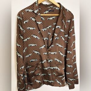 Zara Silky Retro Convertible Car Print Shirt Jacket